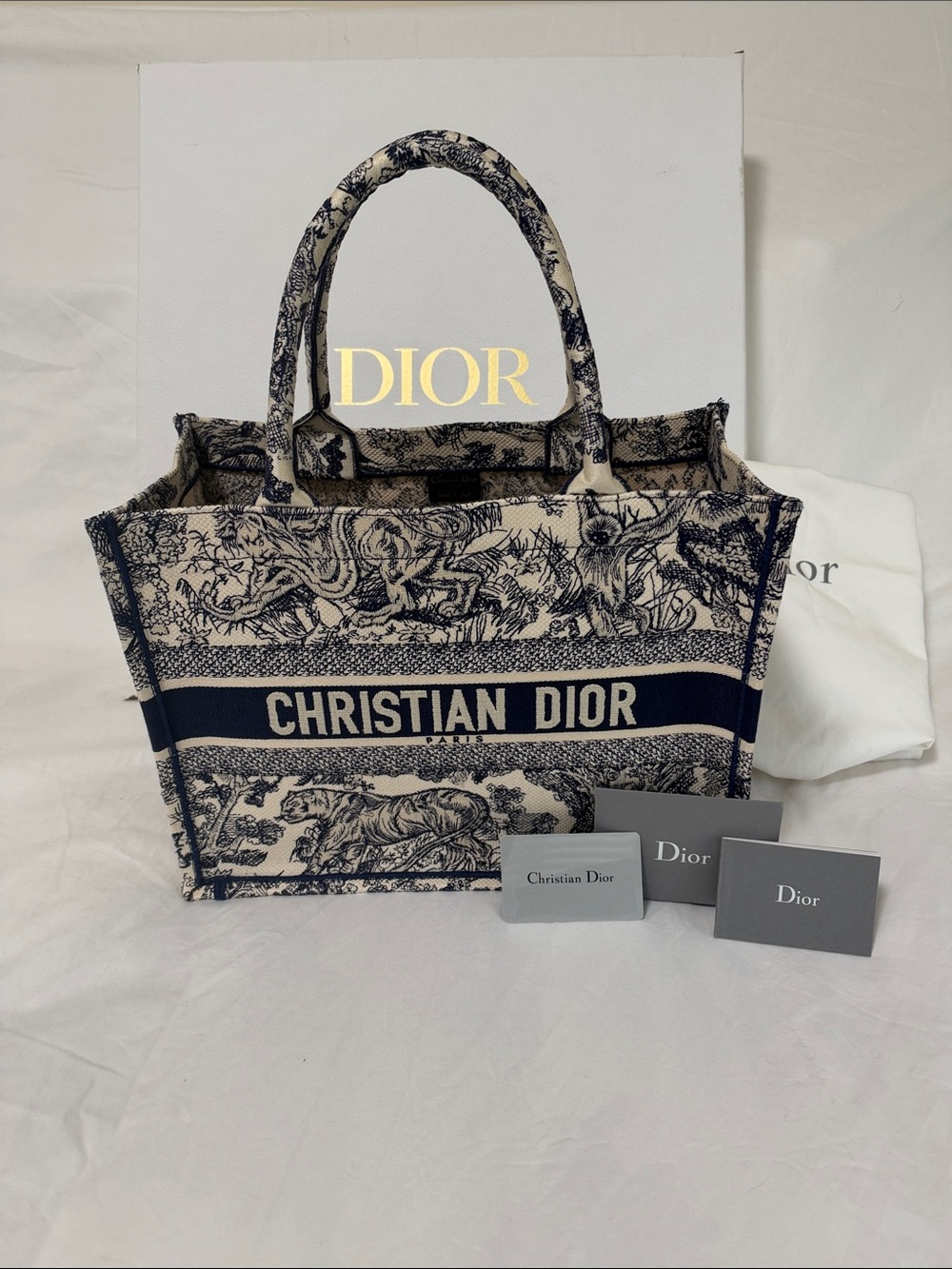 Christian Dior Toile de Jouy medium book tote navy & cream